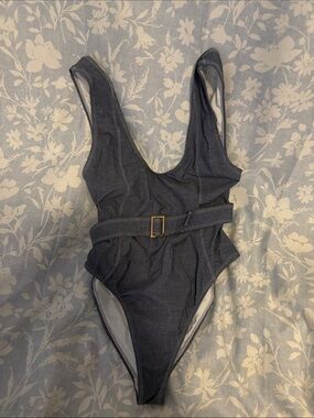 Blue One-Piece Swimsuit with Belt
